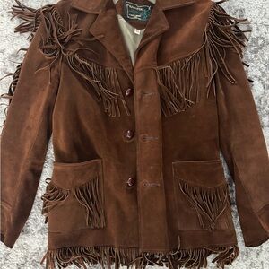 Men's Brown Suede Fringe Bomber Jacket by